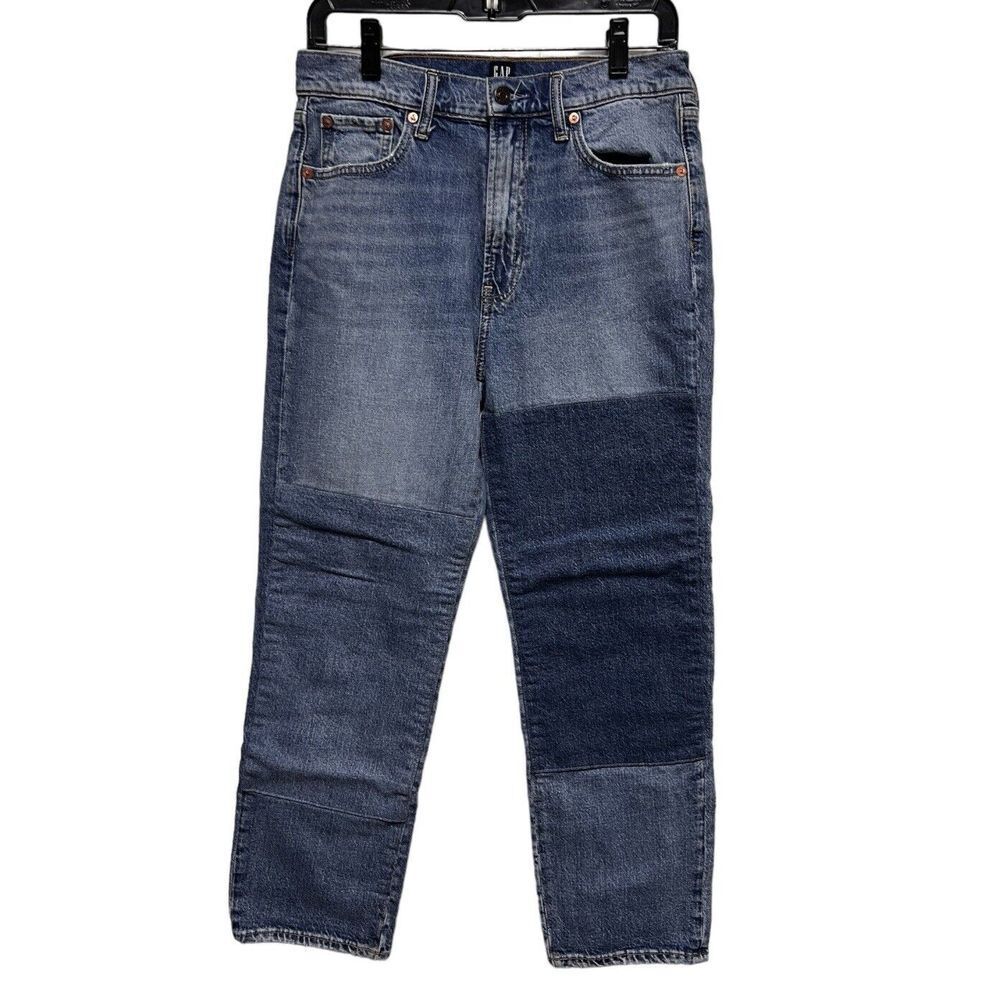 Gap Cheeky Straight Patchwork Jeans Womens 8/29 Blue‎ High Rise Colorblock Denim